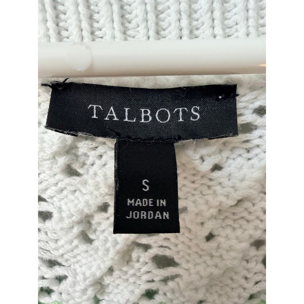 Talbots Cotton Pointelle Open Knit Striped Sweater Women's Small S Blue Green - Picture 3 of 8
